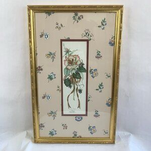 Vtg Framed Botanical Print Floral Wall Art Blossoms Gold Frame Cottage Signed